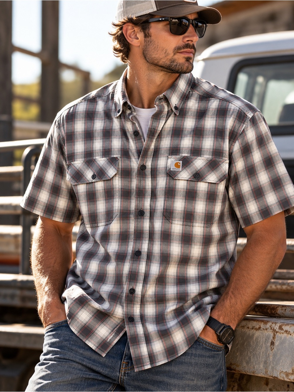 Carhartt Force Relaxed Fit Plaid Short Sleeve Shirt Men’s XL Gray #864